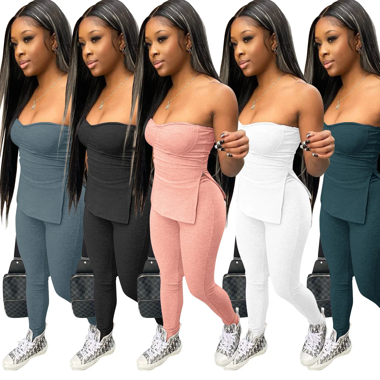 

Hot Sale Custom Logo Solid Color Sleeveless 2 Piece Pants Set Women new Yoga fitness For Women clothing 2 Piece Sets seamless