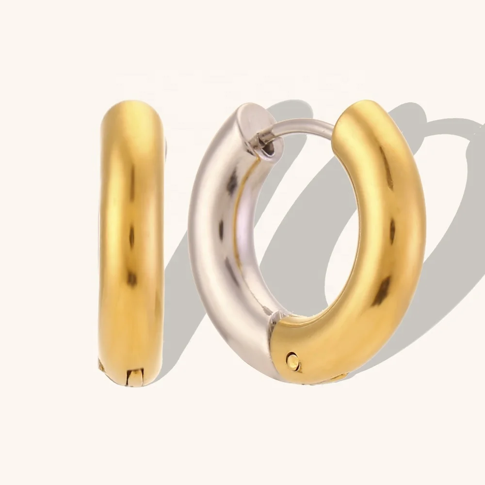 

Dingran 2023 New Design Splicing Chunky Hoop Earring Waterproof Tarnish Free Stainless Steel Jewelry