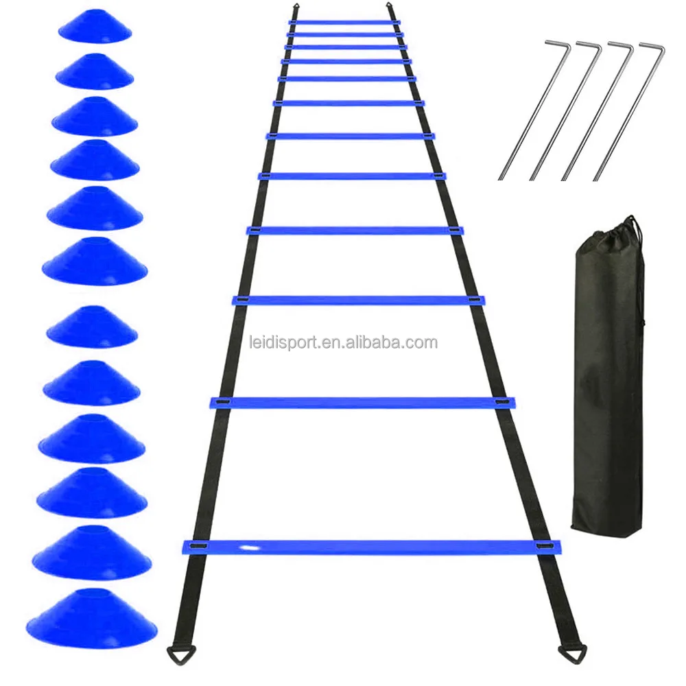 

Wholesale Football Soccer Sport Speed Agility Ladder Training Equipment Agility Training Set With 15 Feet Agility Rungs
