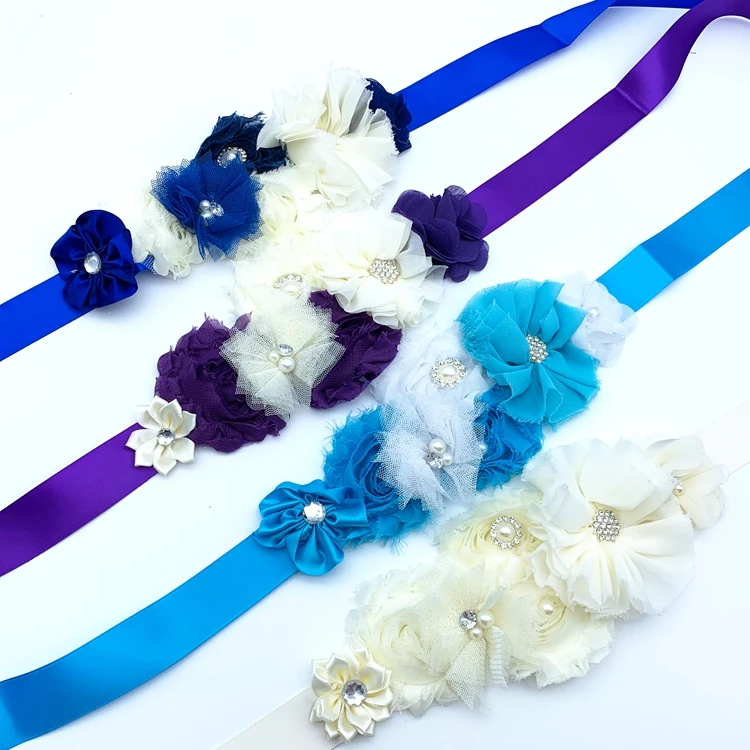 

Handmade 3D Flower Bridal Belt Floral Baby Shower Belly Sash Flower Girl Pregnancy Maternity Sash Belt, 4colors