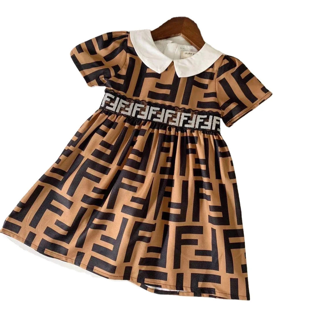 

Wholesale hot sale designer children's clothing summer baby lapel fashion elegant short sleeve dress, Blue