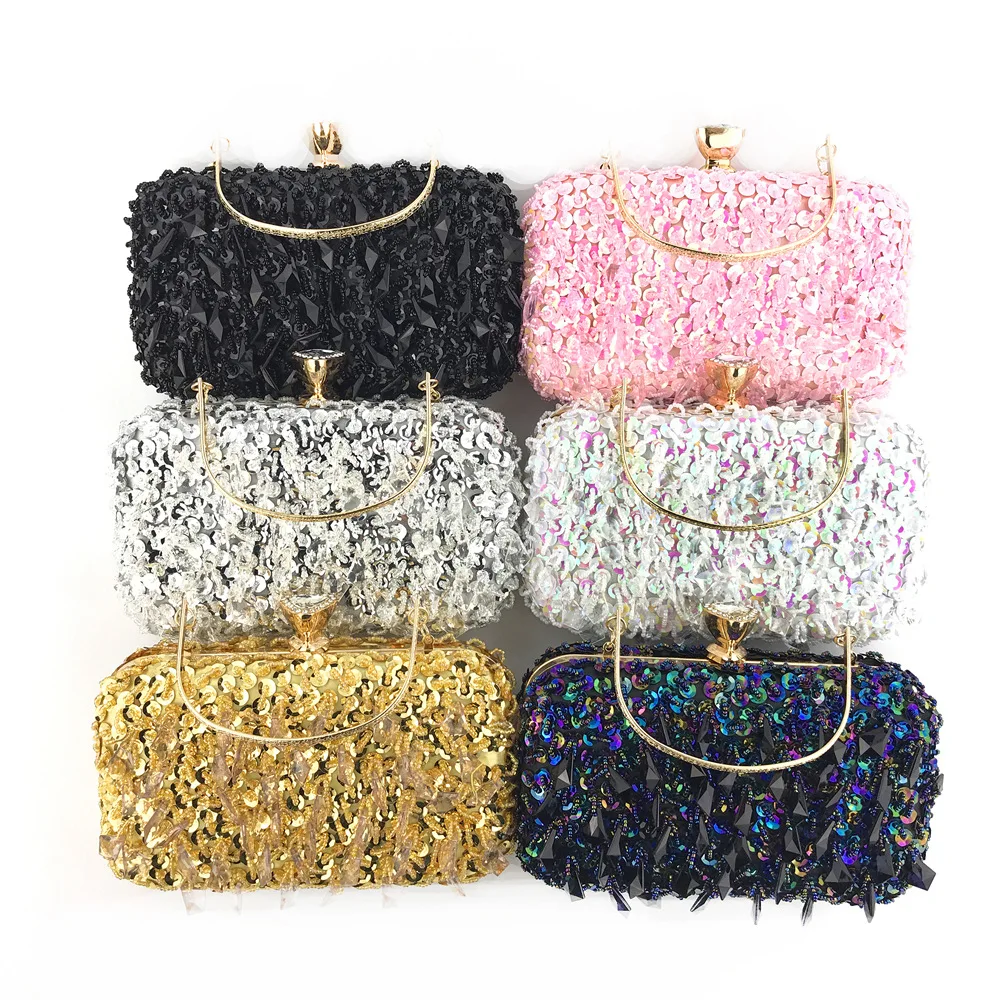 

No MOQ New Fashion Shiny Glitter Party Evening Clutch Purses for Lady, Pink