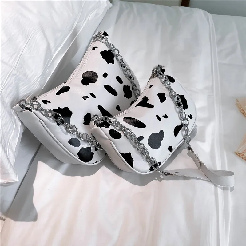 

2022 Hot Sales Cute Chain Cow Print Small Shoulder Bag Girl Zipper Vintage Women Bags Handbags