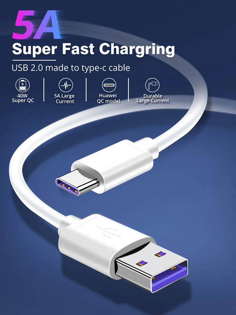 Câble De Données Et De Charge Huawei Original USB 3.1 Type-C 5A Charge Rapide Super P9 P10 P20 Lite Plus Mate 9 Honor 5C 8 Nova G9 Quick Type-C Chargeur à Charge