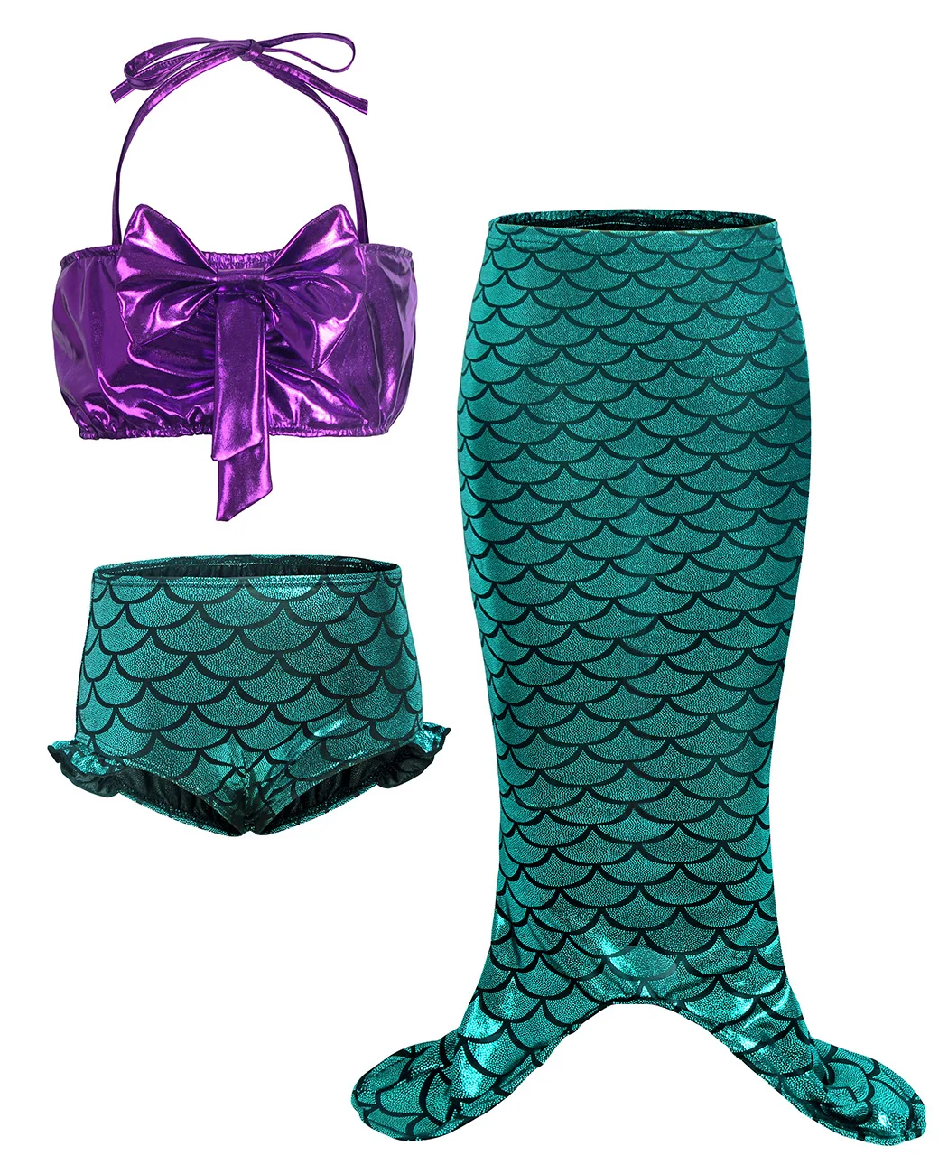 

Best Selling Baby Girl Swimsuit High Quality Comfortable Breathable Mermaid Swimsuit Wholesale Tail Three-Piece Set