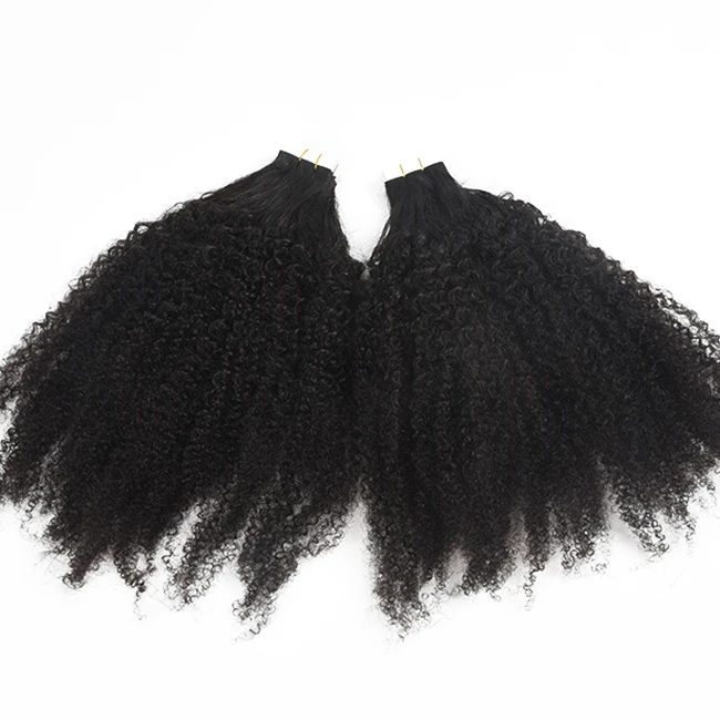 

african american 100g virgin Brazilian human afro kinky curly wave natural 1b black pu tape in hair extensions for black woman