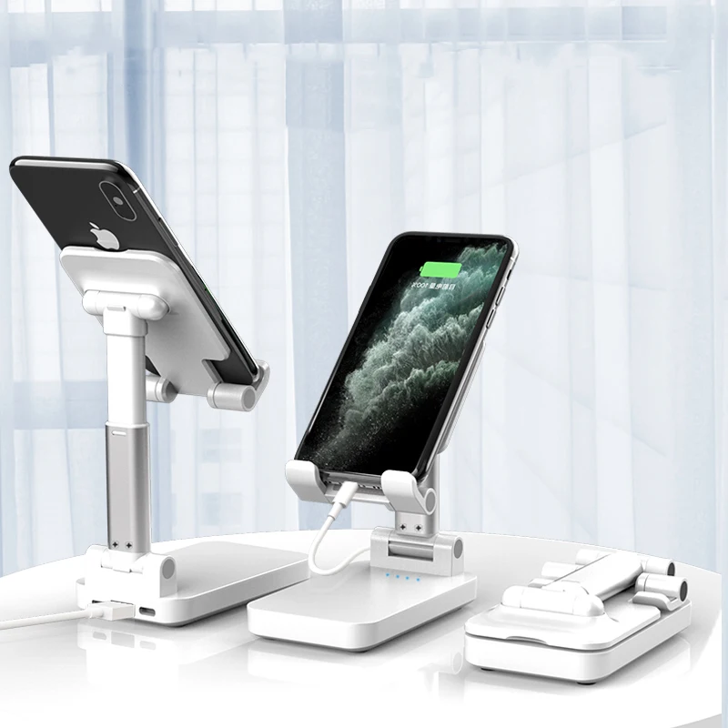 

Custom Universal Desk Cell Phone Tablet Stand Holder Folding Desktop Aluminum Alloy Mobile Phone Stand with Charging Function
