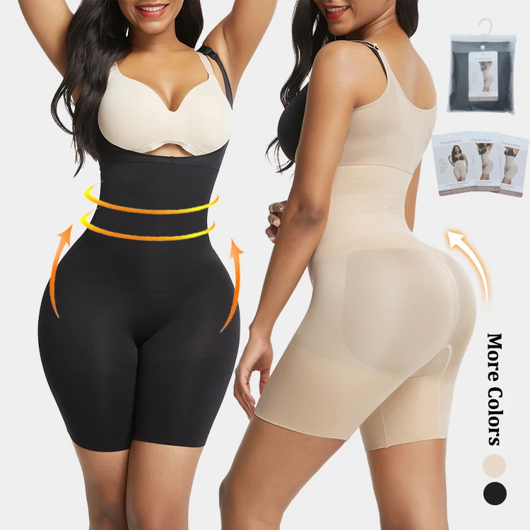 

High Waist Bodysuit Slimming Waist Trainer Tummy Control Butt Lifter Shapewear Shorts Adjustable Straps Panty Shaper, As show