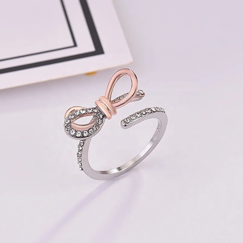 

charm rings for women Adjustable crystal bow jewelry Girl fashion rose gold zircon wedding ring engagement jewellery