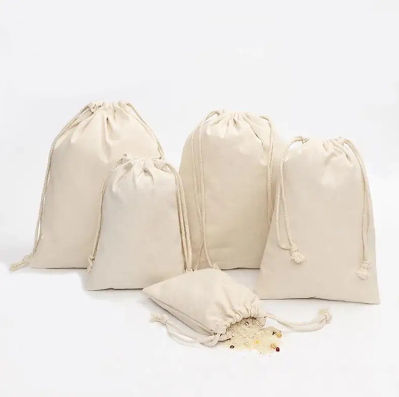 

Customized Canvas Bags Pouches Muslin Coffee Beans Packing Gift Custom Cotton Canvas Fabric Muslin Drawstring Bag, Beige, white, black