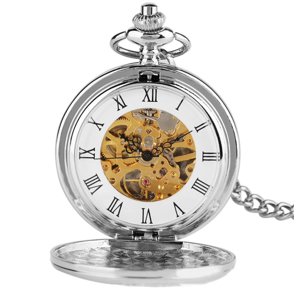 

Free shipping luxury alloy watch case uhr custom logo wholesale silver dropshipping machanical pocket watches, Sliver