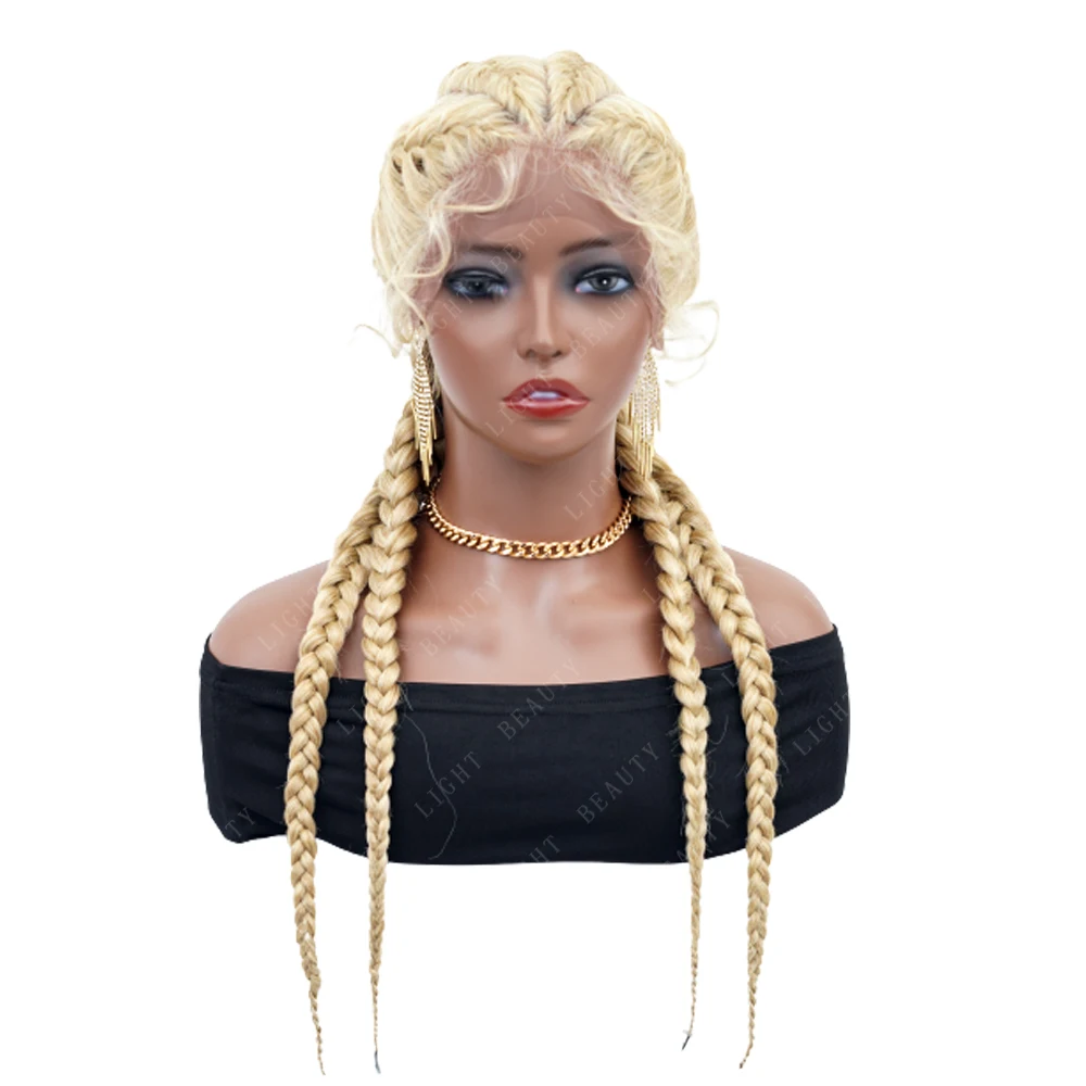 

Hand-Braided Synthetic Lace Front Cornrow Braids Wigs Brown Mixed Black Double Dutch Braids Wigs, Picture