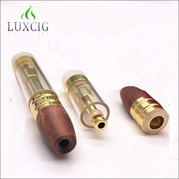 
New Look glass cbd oil vape atomizer wood tip gold color cbd vape cartridge with wooden tip mandera cbd cartucho 