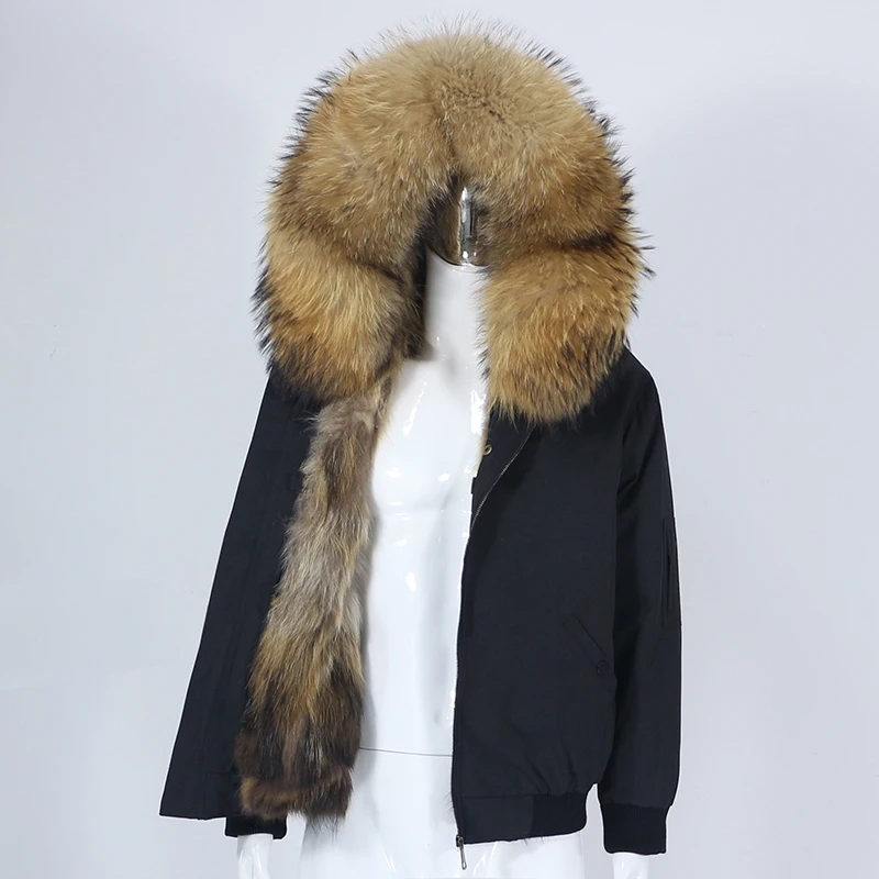 

OFTBUY 2021 Men Bomber Parka Waterproof Winter Jacket Natural Real Raccoon Fox Fur Coat Collar Hooded Thick Warm Streetwear New