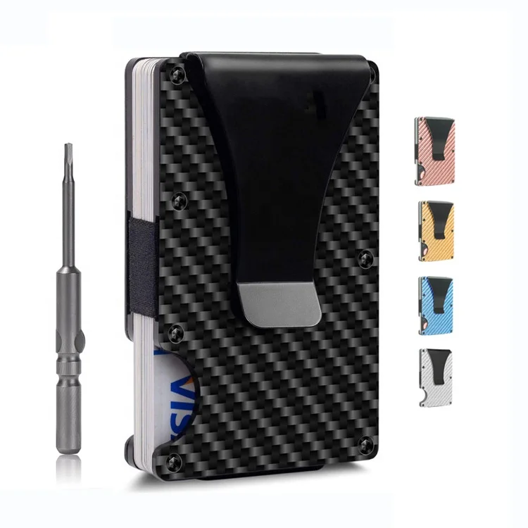 

High Quality Ultra Thin RFID Blocking Slim Credit Card Holder Case Money Clip Carbon Fiber Wallet, Black