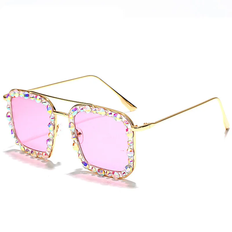 

2022 Fashion metal frame oversized sunglasses ocean lens diamond rhinestone square sunglasses, Picture shown