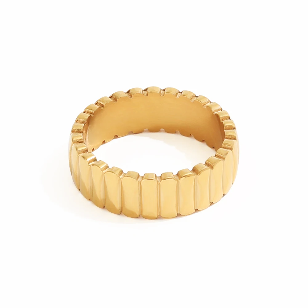 Joolim Jewelry Wholesale 18K Gold Plated Stainless Steel Croissant Gear Shape Rings for Women