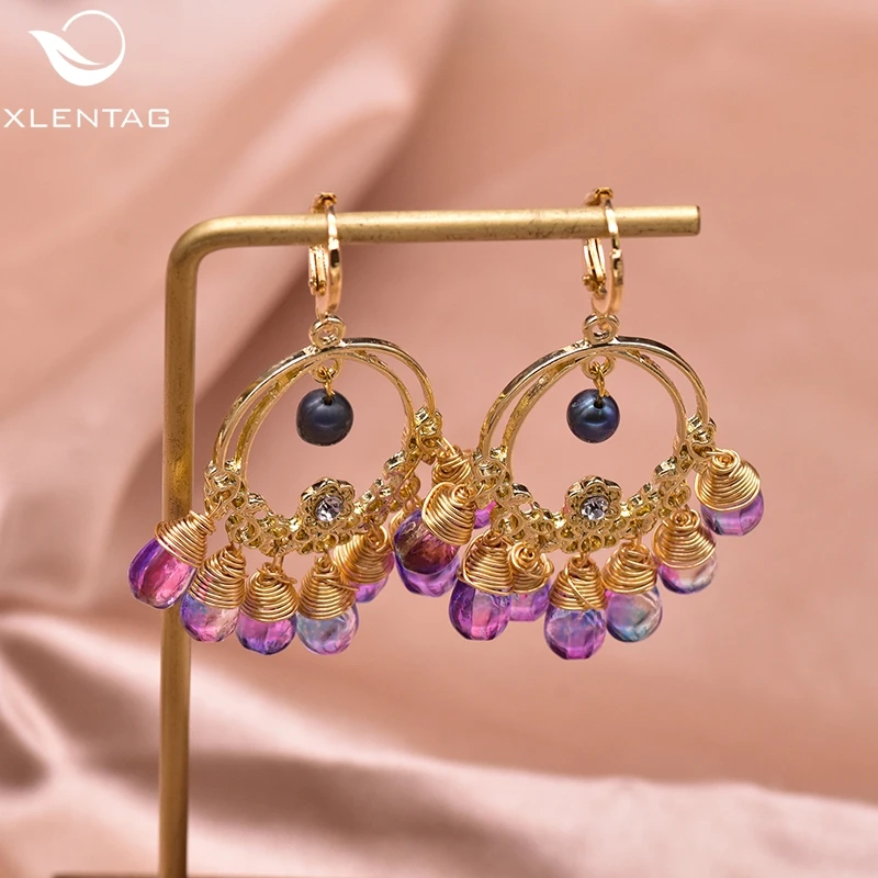 

Statement Purple Czech Crystal Earrings Water Drop Pendant Women Earrings Wedding Gifts Luxury Indian Jewelry