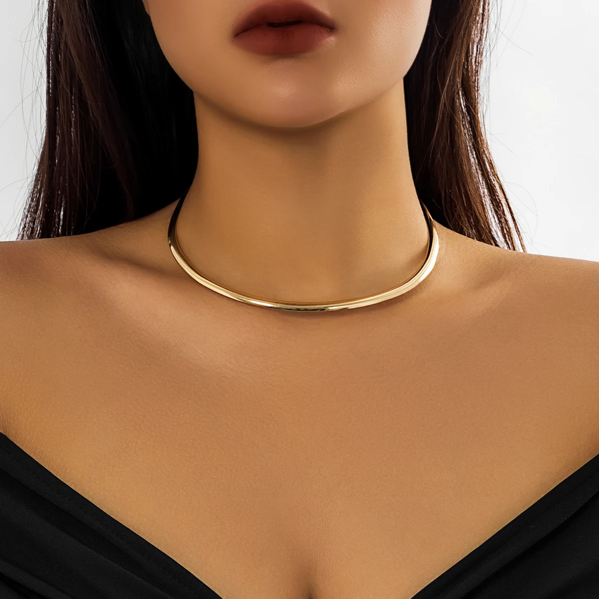 

SHIXIN Vintage Iron Metal Torques Choker Necklace for Women Goth Gold Color Smooth Adjustable Chain Fashion Jewelry Steampunk