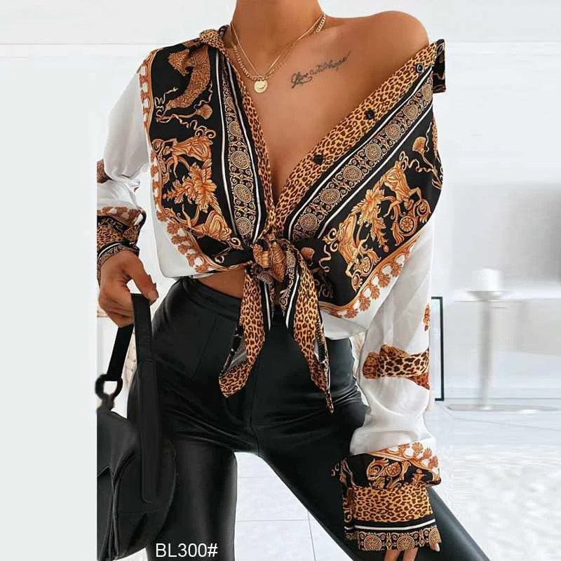 

Leopard Print Casual Shirt long sleeve fashion print ladies blouses, As photo