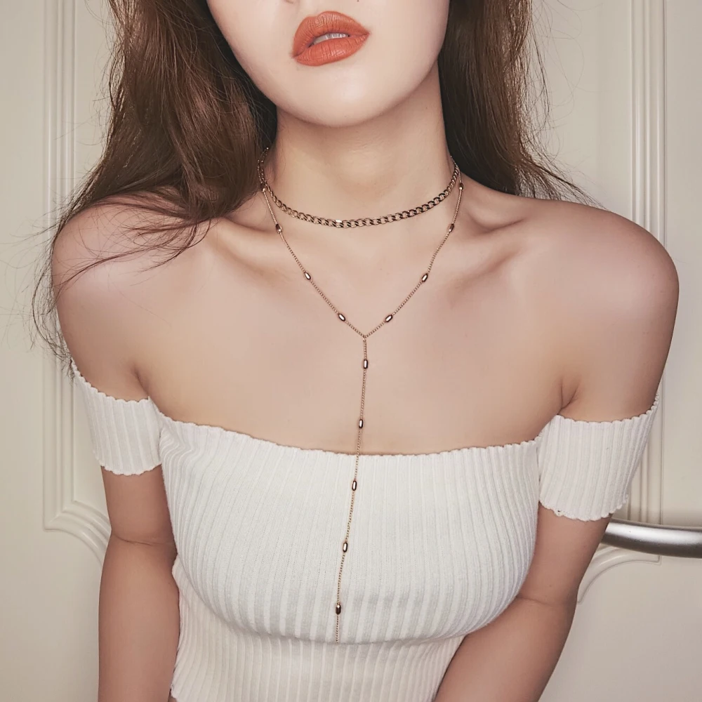 

simple mirror plain coin pendant necklace gold double multilayer ball chain necklace women female minimalist, Picture