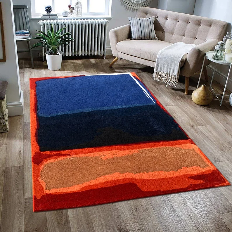 Super Well-made Blue Golden Popular Floor Rugs CUTE Abstract Art Oil Painting Carpet Custom Living Room Large Area Rugs
