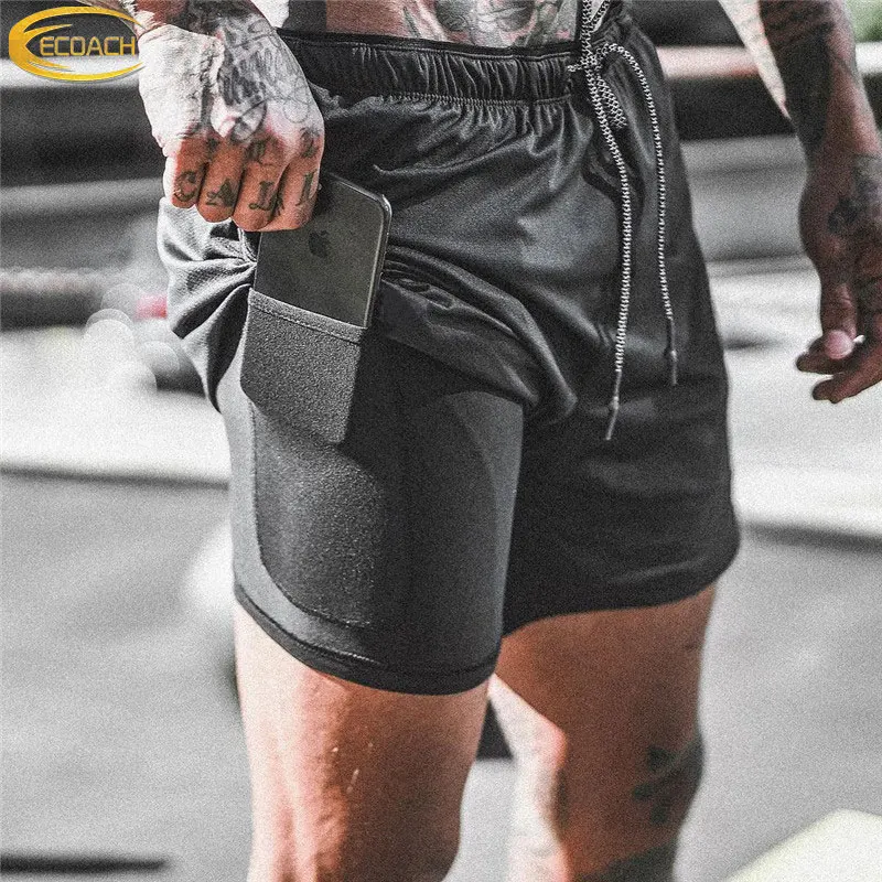 

Ecoach Wholesale 2 in 1 Sports Shorts Double-deck Quick Drying Gym Custom Men's Running Shorts