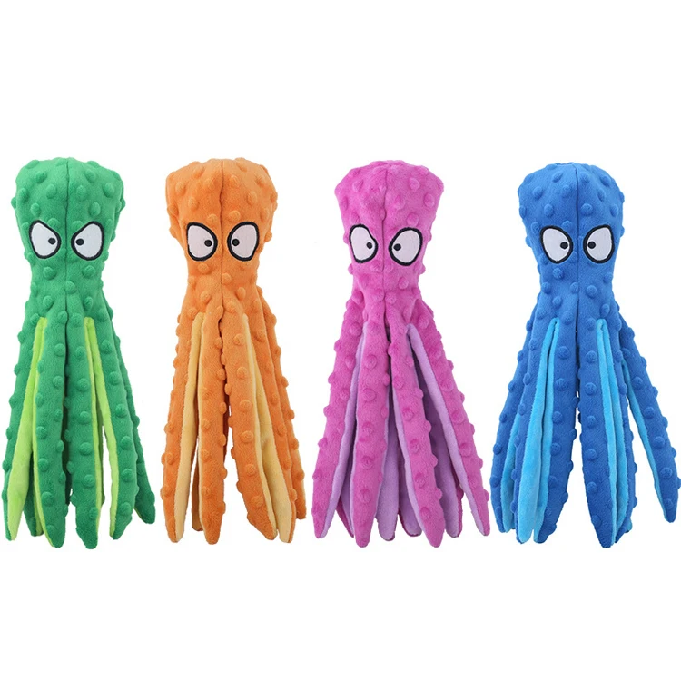 

Wholesale designer stuffed interactive puzzle game dog toys soft chew octopus squeaky dog plush toys, Green,blue,orange,purple,customized