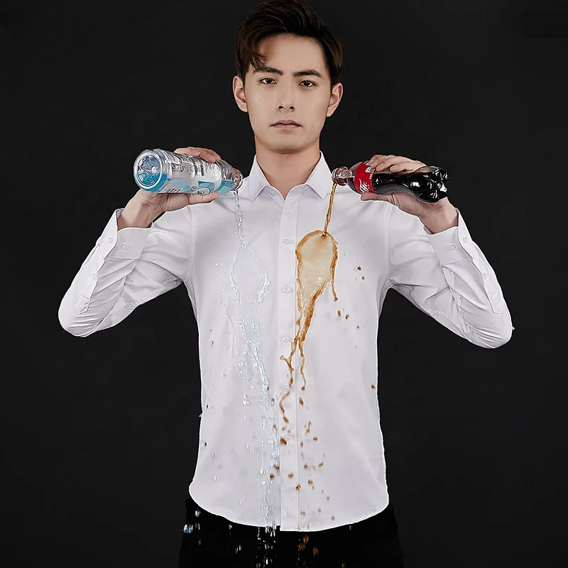 

2021 NEW Men Shirt Business Hydrophobic Material Long Sleeve Anti-fouling Social Shirts Slim Fit Formal Casual Solid Man Shirt