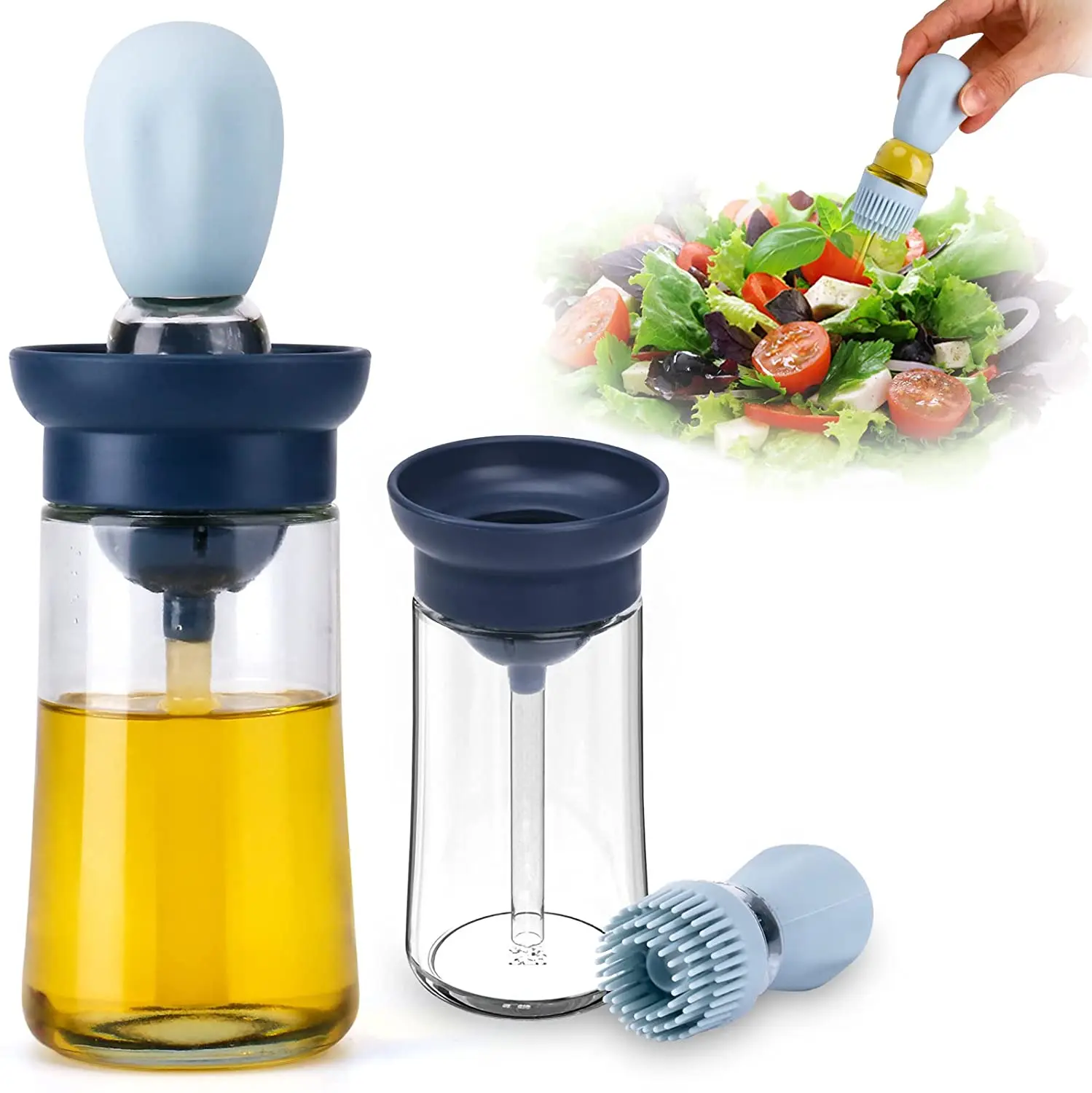 

Glass Olive Oil Dispenser with Brush 2 in 1,Silicone Dropper Measuring Cooking Oil Bottle and Basting Brush for Kitchen Baking, Black, white