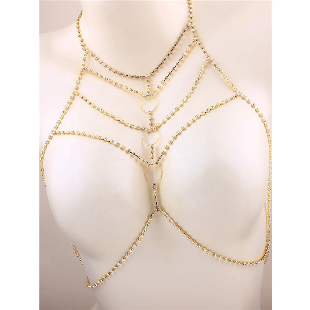 

Fashion body chains lingerie jewelry sexy beautiful rhinestone bra chest chain