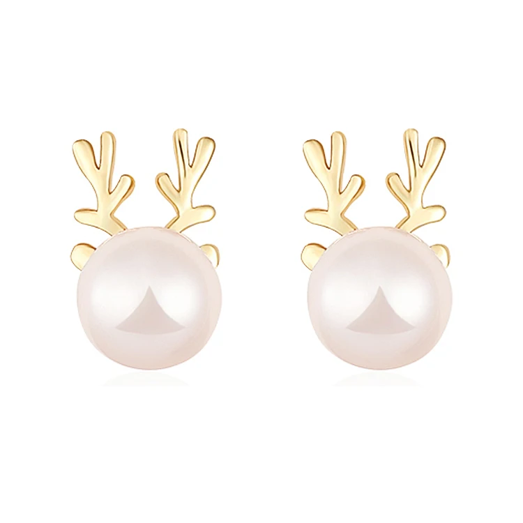 

Charare 925 sterling silver pearl elk antler stud earrings accessories, Gold & white