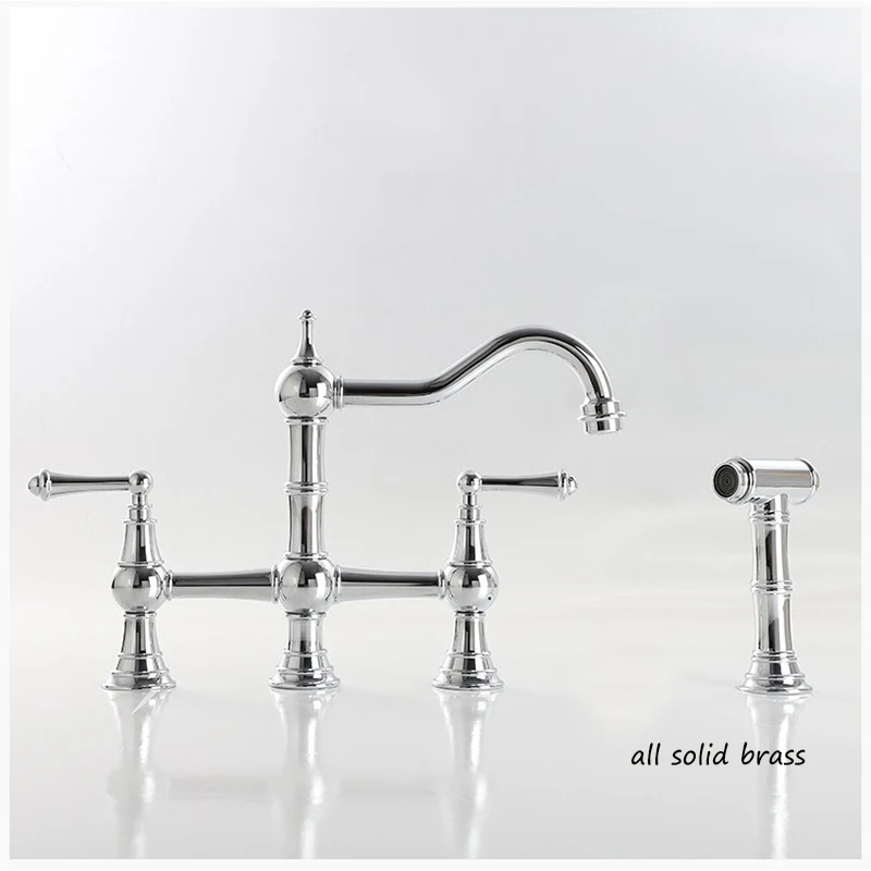 

AMAXO Bridge Kitchen Faucet with Sprayer 3 Hole Kitchen Faucets 2 Handle Centerset Faucet for Kitchen Sinks