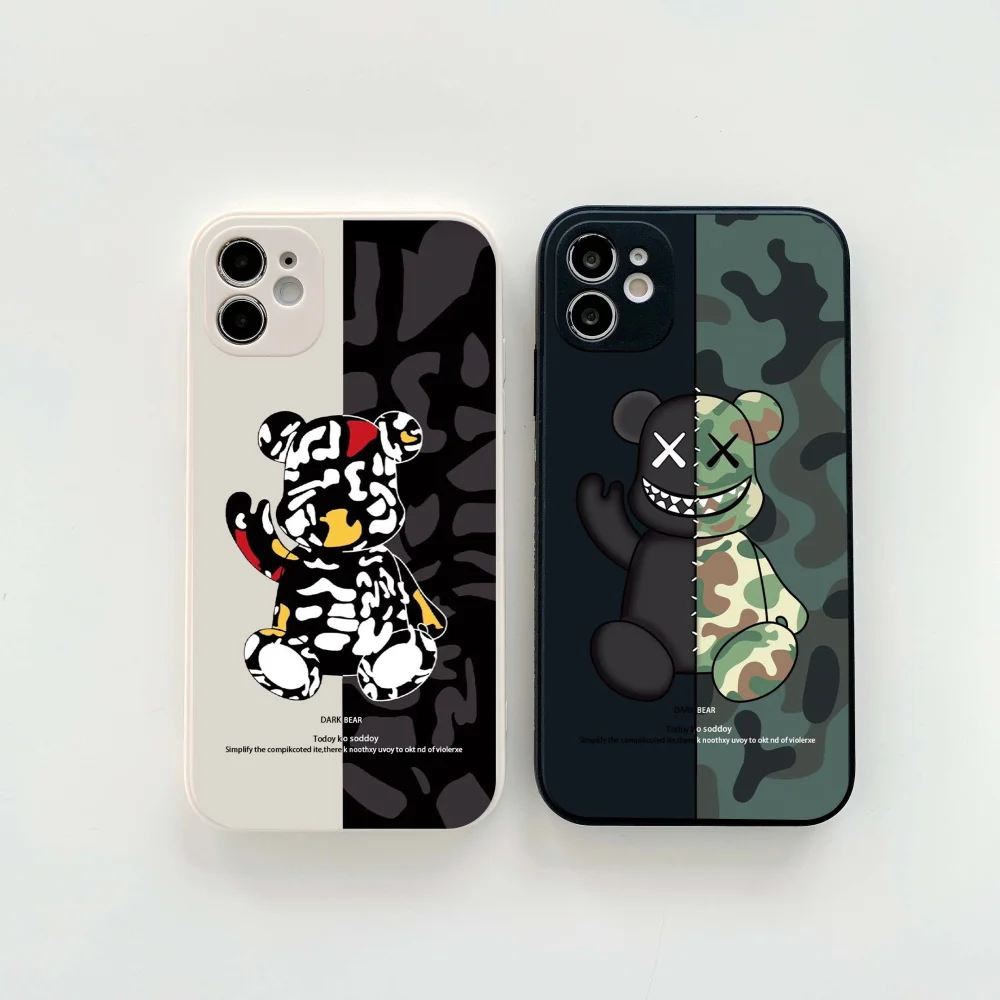 

Cartoon Army Violent Bear Phone Case For iPhone 12 13 Pro MAX Mini 11 Pro MAX 6 6S 7 8 Plus X SR XS MAX SE Bearbrick Cover