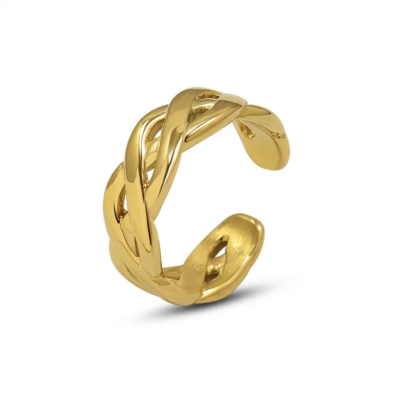 

French Brand Chinese Knot Staggered Titanium Steel Ring 18 k Gold Plated Color Preserving Open Ring Women