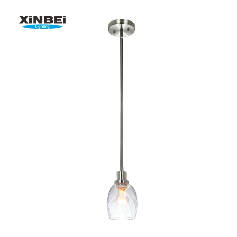 Modern Decorative Mini Pendant Hanging Light 1 Light Brushed Nickel Glass Kitchen Pendant Lighting