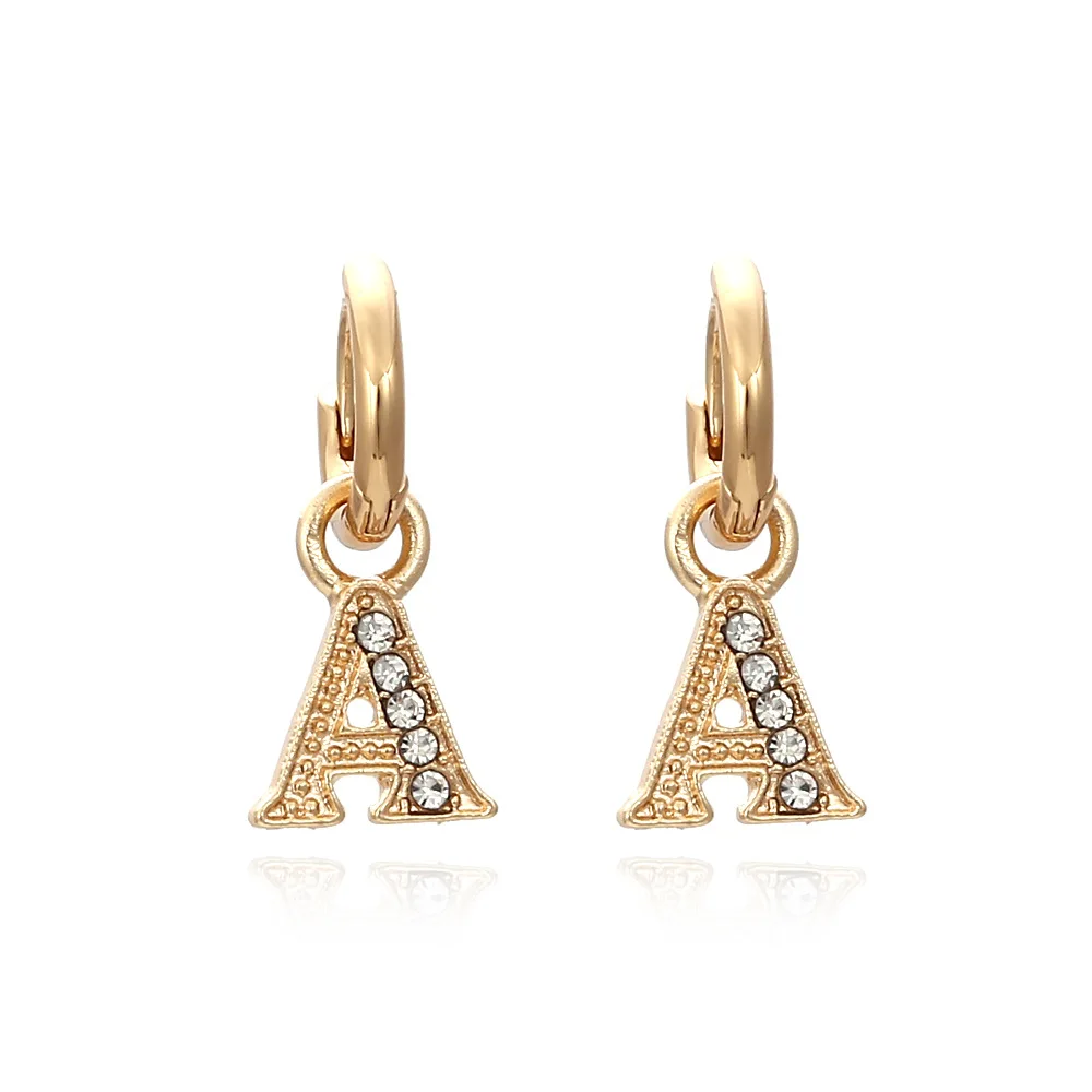

JUHU New creative diamond English alphabet earrings retro big earrings alloy jewelry wholesale for women, Gold