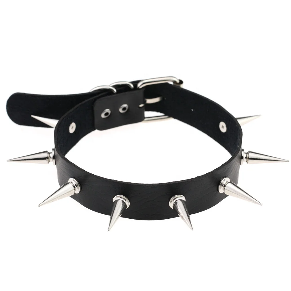 

Cool Punk Gothic Studs Spikes Rivets Cone PU Leather Womens Man Choker Collar Necklace, 15 colors