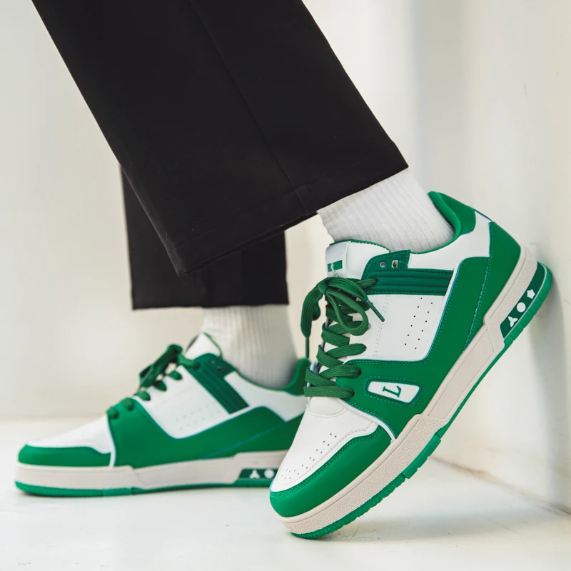 

2022 big brand high quality skateboard sneaker green fashion custom logo men walking shoes latest design men casual shoes, Green/white