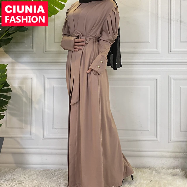 

6474# Abaya Dress Solid Color 2021 Fashion Muslimah Middle East Arabic Long Open Cardigan Lady Robe Kimono