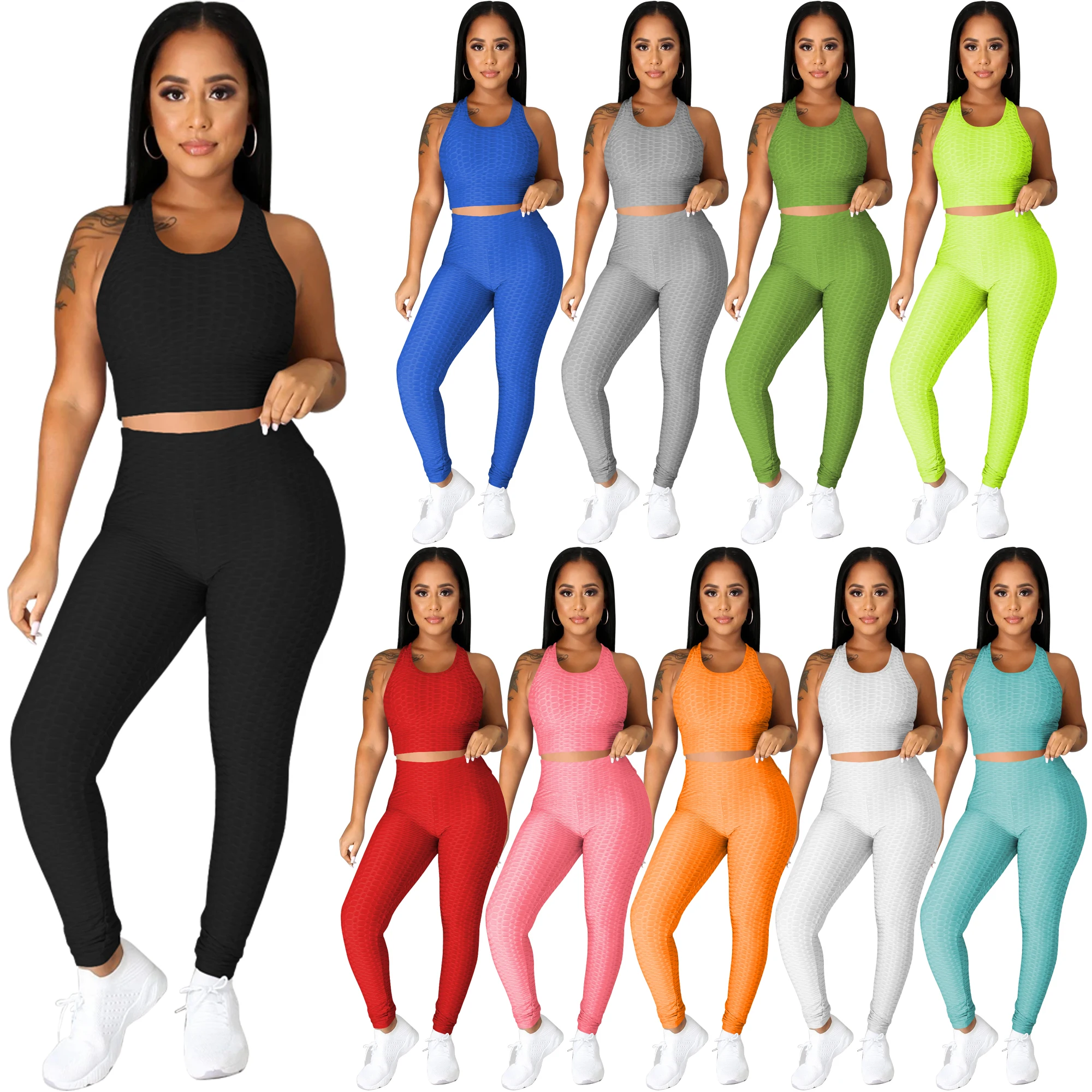 

Z198 Women Summer Set Casual Jogging 2 Piece Tracksuit Outfits Tank Top And Trousers Womens Jogger Sets