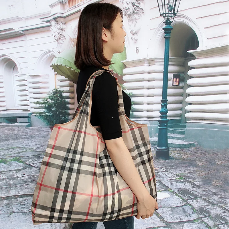 

Japan and Korea fashion folding shopping bag waterproof one-shoulder portable ECO bag environmentally friendly supermarket bag, Pure color