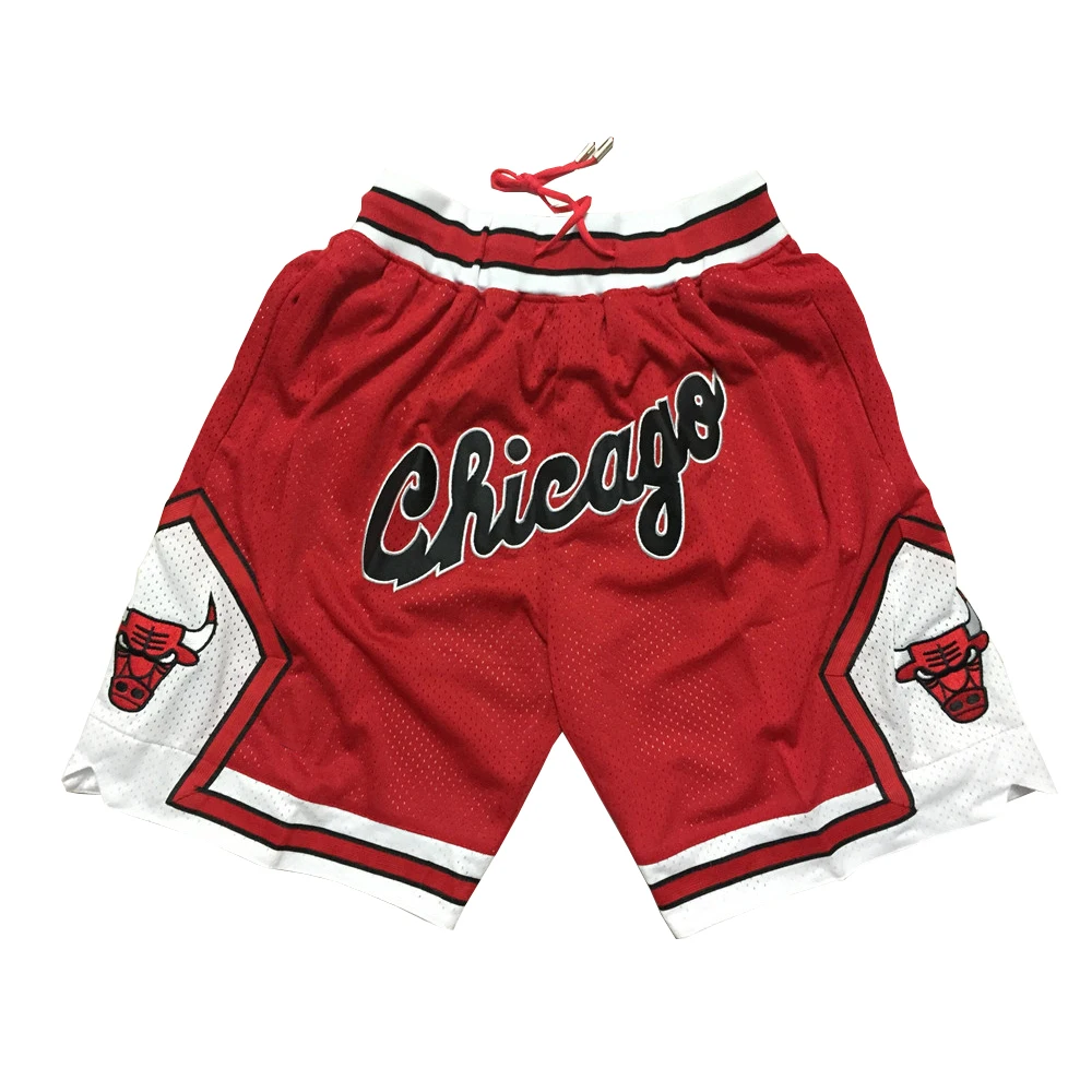 

Just mens done embroidery basketball shorts mesh dry fit bull #23 jersey men sports clothing vintage high quality custom shorts