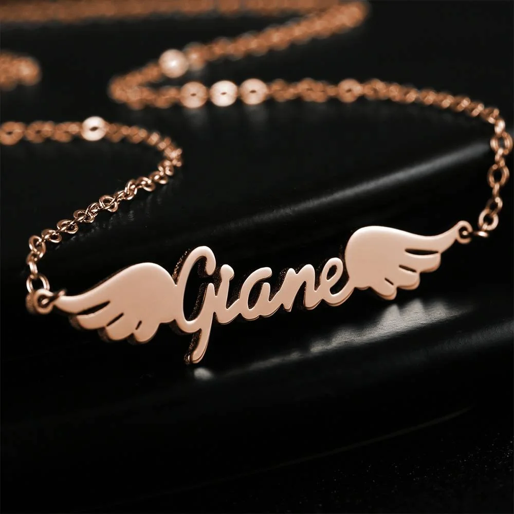 

Personalized Angel Wings Word Name Necklace joyas mujer Rose Gold Plated customized My Nameplate Pendant Necklaces