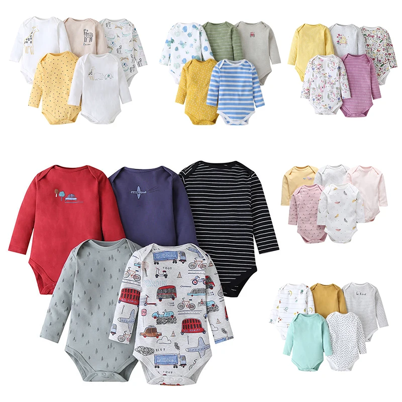 

2021 Ins Long Sleeve 5 Piece Cotton Baby Rompers 100% Cotton Baby Rompers Clothes Knitted Baby Romper, Picture