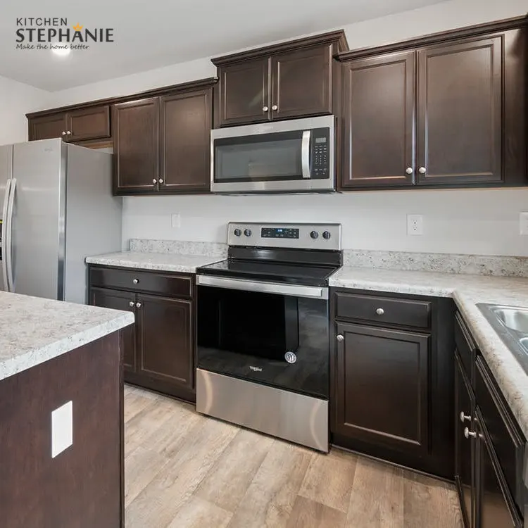 classic solid wood kitchen cabinet with island for home, traditional black cabinet kitchen set