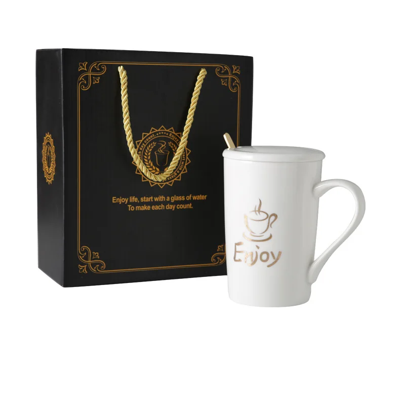 

Customized logo black and white coffee mug gift box ceramic couple mugs, Black, white