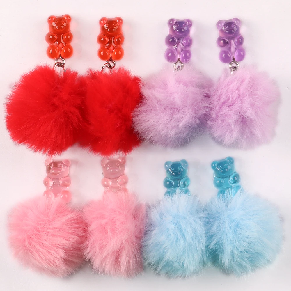 Winter 2022 popular hairball pendant Candy Bear fashion jewelry Warm charm woman earrings