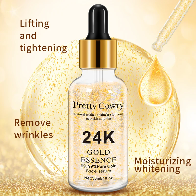 

factory facial hydrating liquid source Pretty cowry gold foil nti-aging 24K gold serum essence
