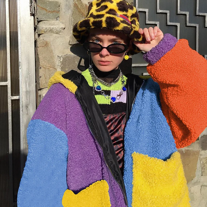 

New Fashion 2021 Product long wool jacket contrast color loose large size leisure wear custom winter coat women, As picture or customized make